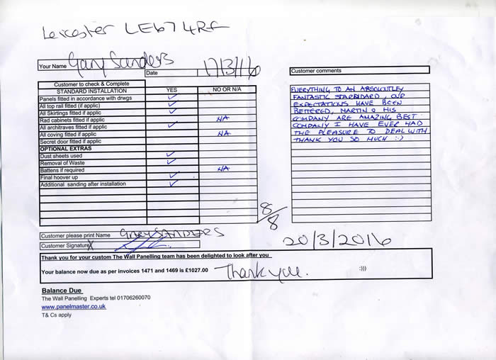 customer service review for wall panelling experts
